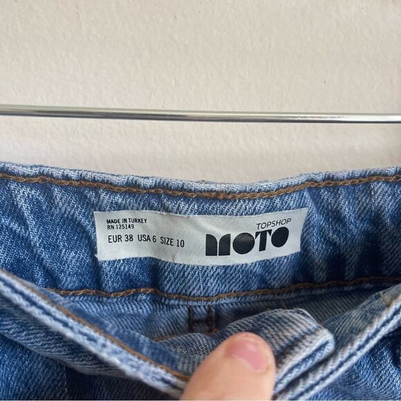 Topshop MOTO 100% Cotton Medium Wash Frayed Hem Jean Skirt 6 - Picture 5 of 8